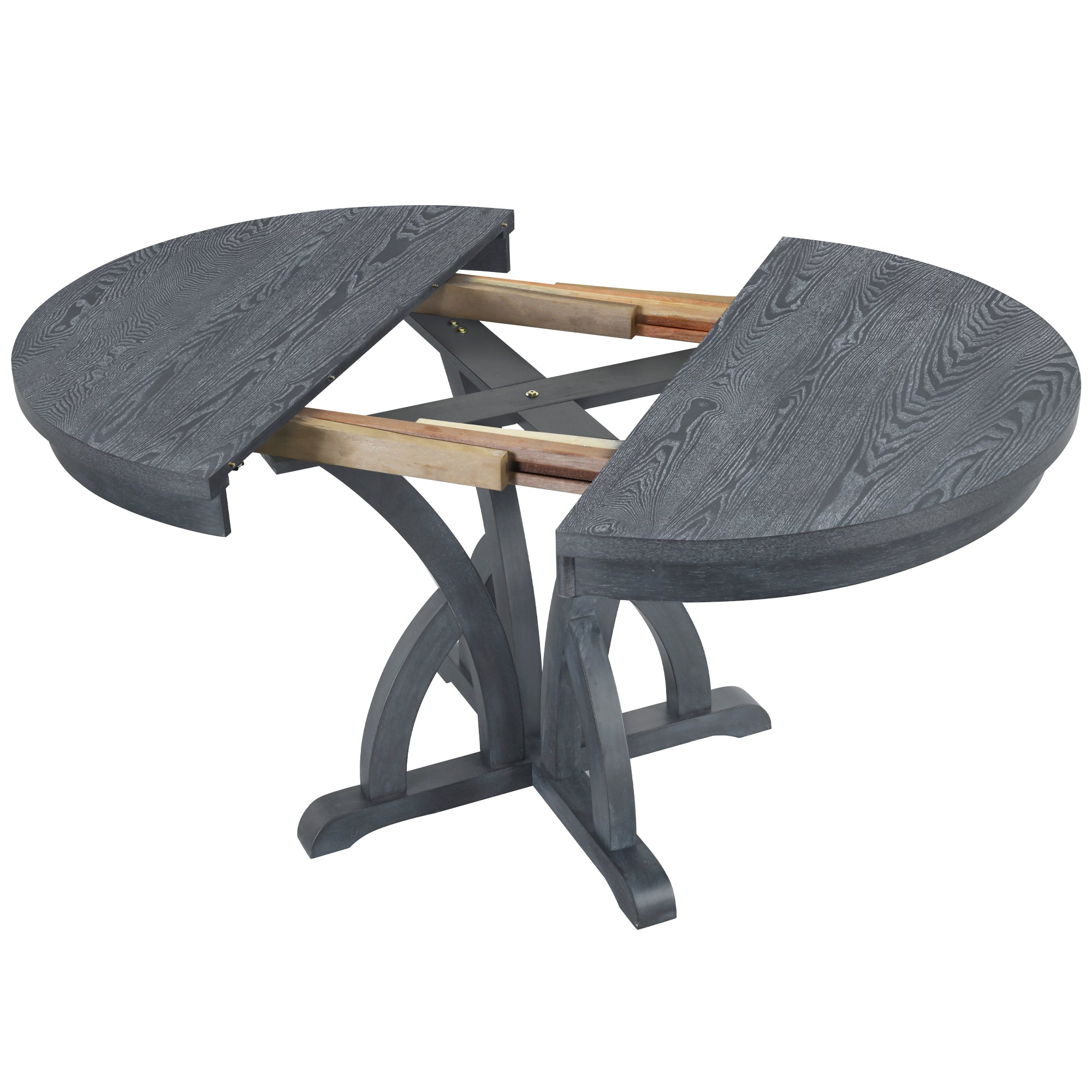 5-Piece Farmhouse Round Pedestal Extending Dining Table Set for 4