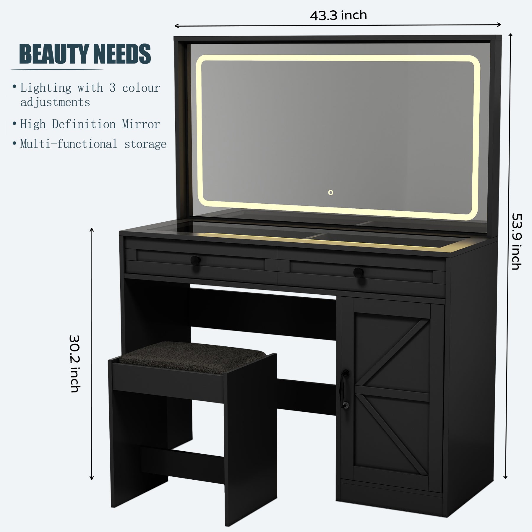 43.3" Bathroom Vanity Hidden Extendable Makeup Table