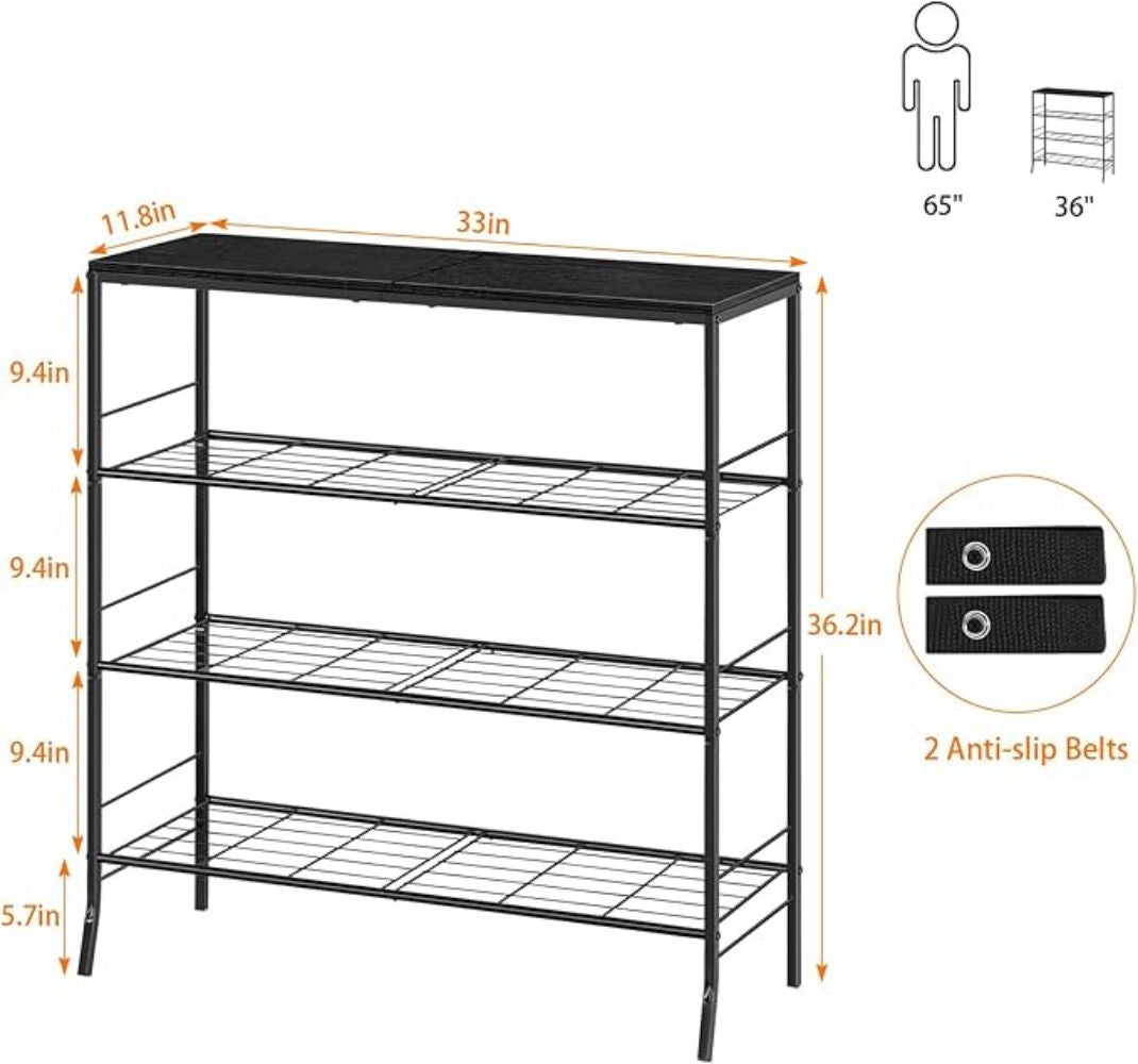 4-Tier Black Free Standing Shoe Rack