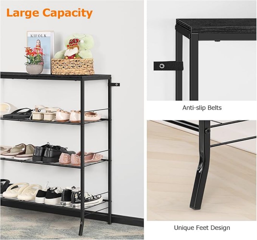 4-Tier Black Free Standing Shoe Rack