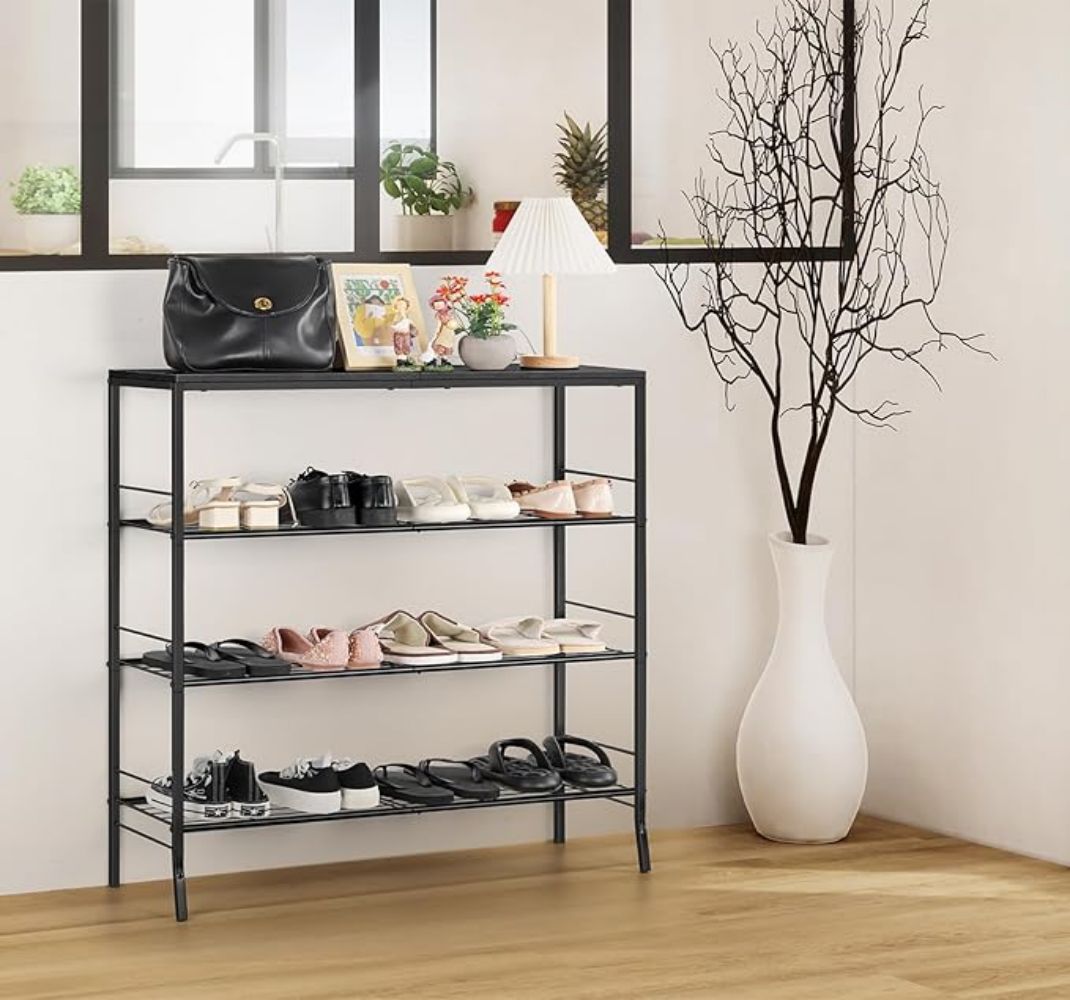4-Tier Black Free Standing Shoe Rack
