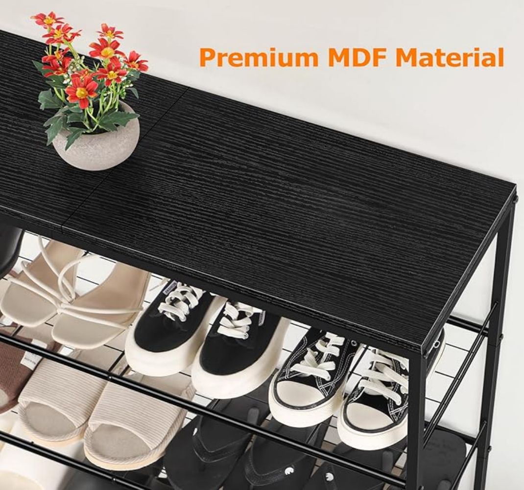 4-Tier Black Free Standing Shoe Rack