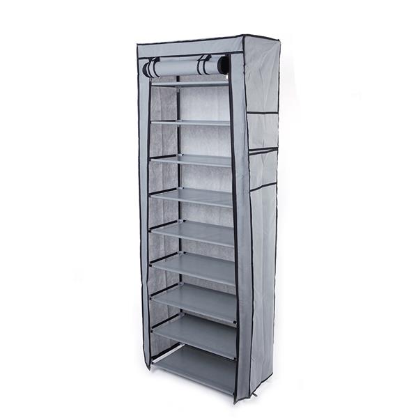 9-Tier Gray Non-Woven Fabric Space-Saving Shoe Rack