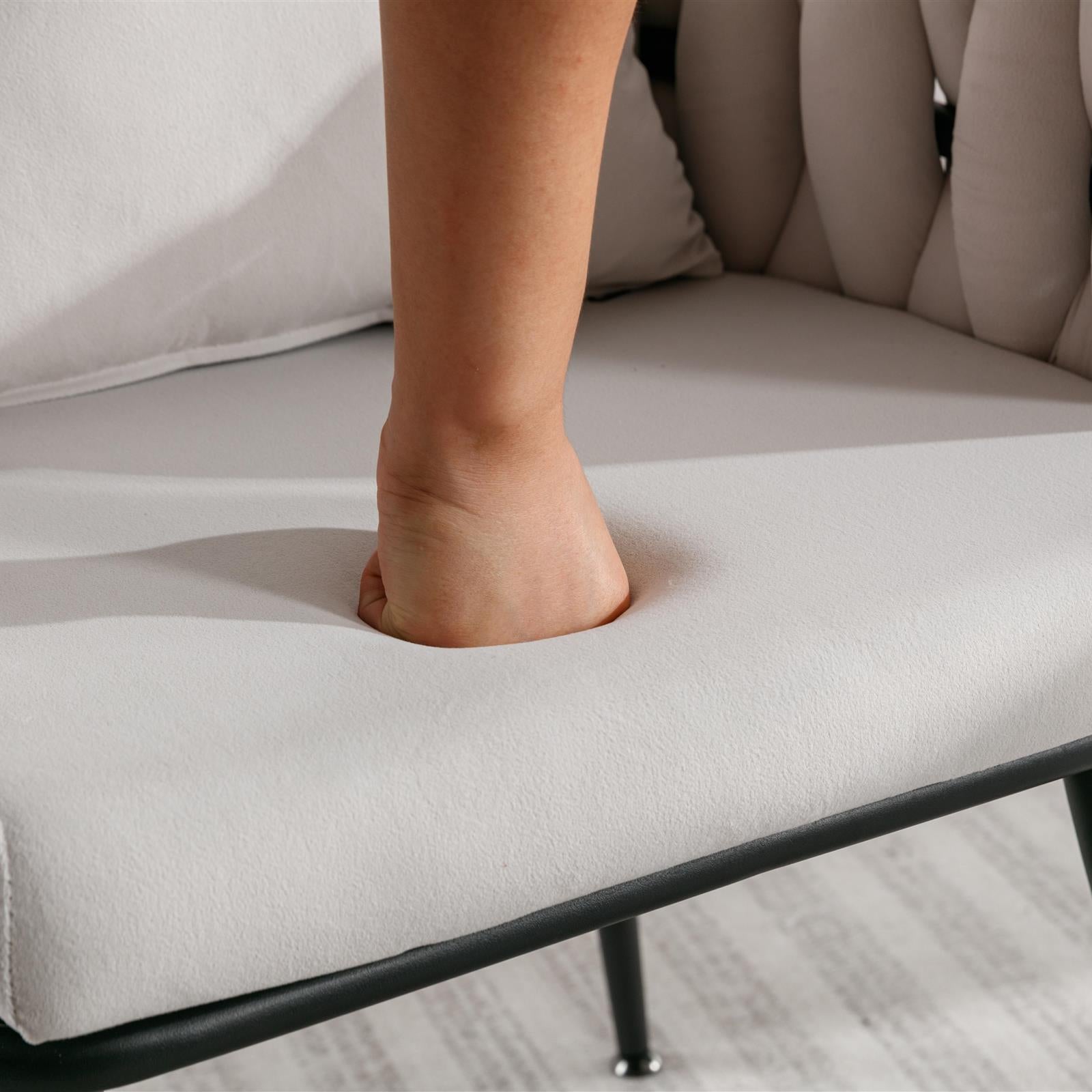 Pure Ivory Modern Velvet Dining Chairs Set of 2 Hand Weaving Accent Chairs Living Room Chairs Upholstered Side Chair with Black Metal Legs for Dining Room Kitchen Vanity Living Room