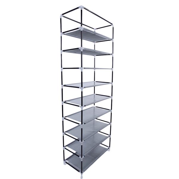 9-Tier Gray Non-Woven Fabric Space-Saving Shoe Rack