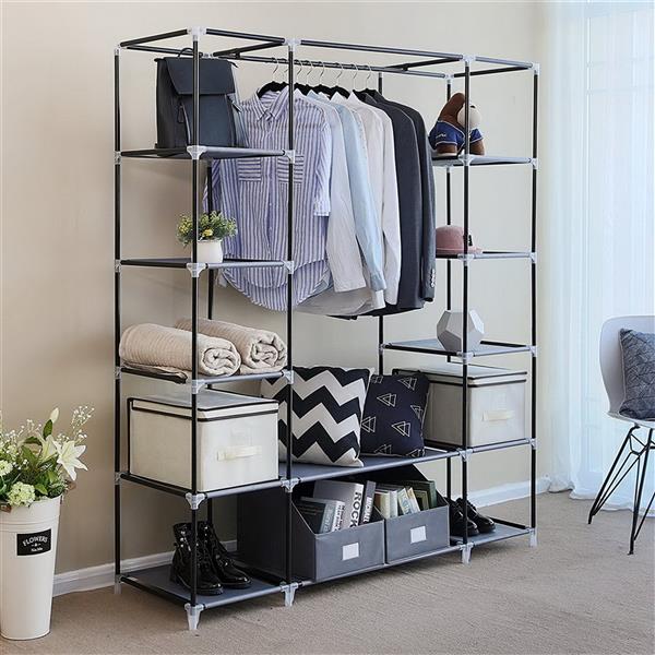 69" Portable Gray Wardrobe