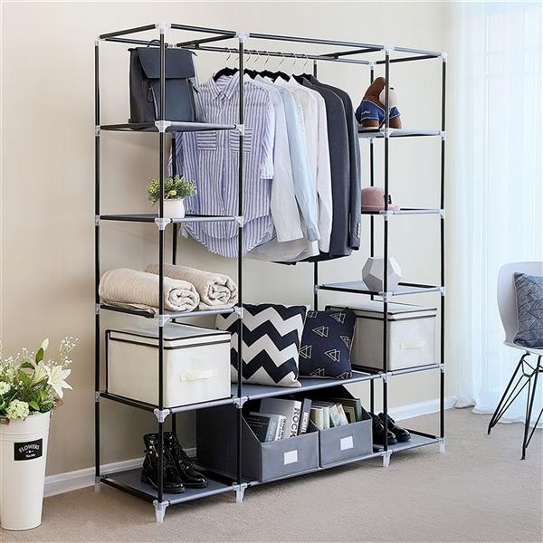 69" Portable Clothes Black Wardrobe