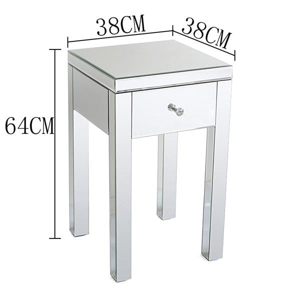 Modern and Contemporary Small 1 Drawer Mirrored Nightstand Bedside Table