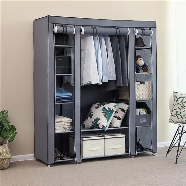 69" Portable Gray Wardrobe