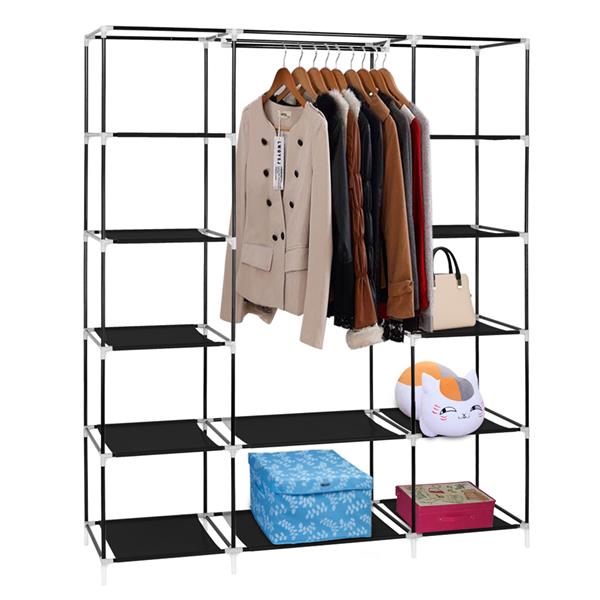 69" Portable Clothes Black Wardrobe