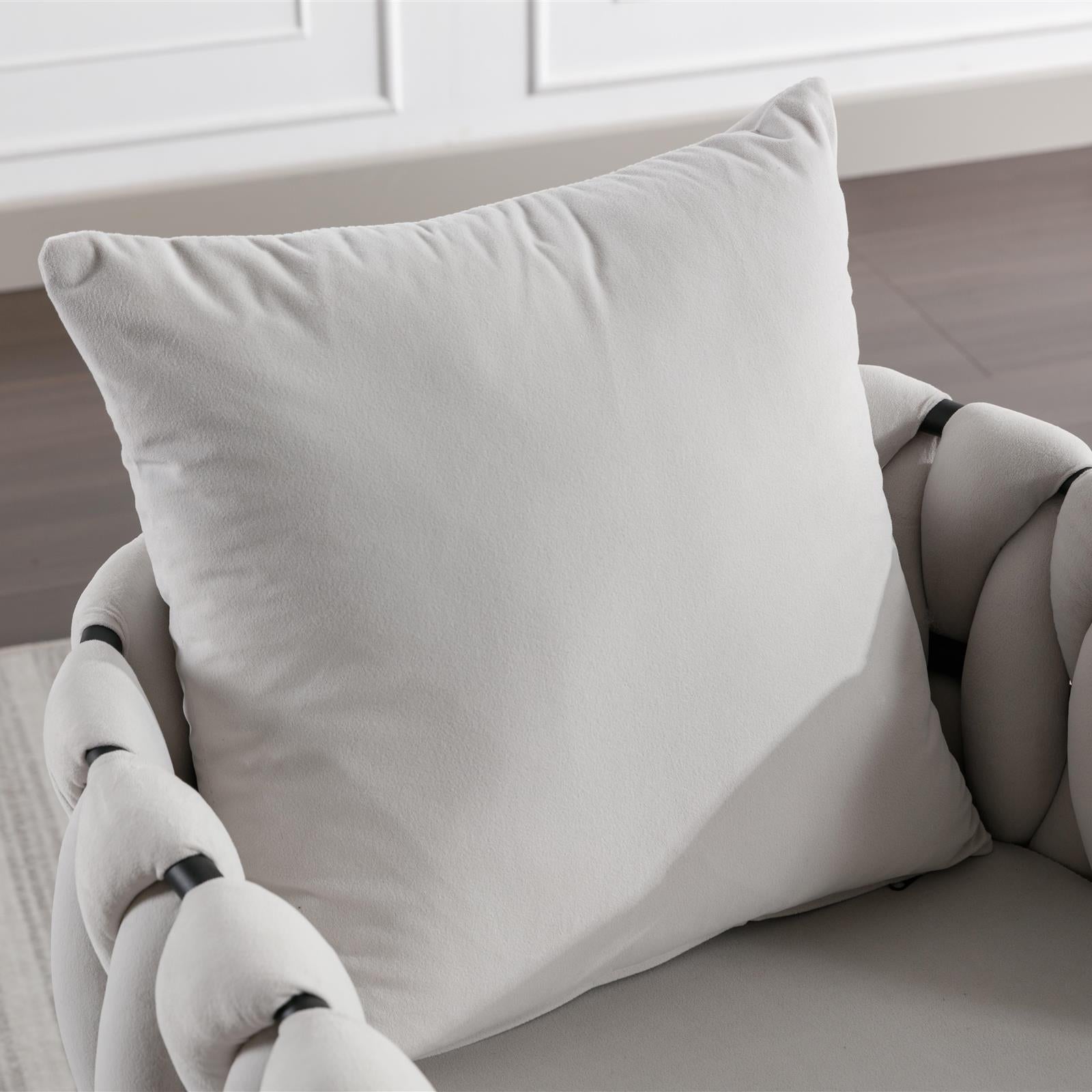 Pure Ivory Modern Velvet Dining Chairs Set of 2 Hand Weaving Accent Chairs Living Room Chairs Upholstered Side Chair with Black Metal Legs for Dining Room Kitchen Vanity Living Room