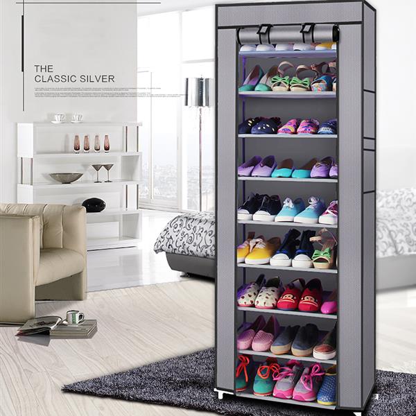 9-Tier Gray Non-Woven Fabric Space-Saving Shoe Rack