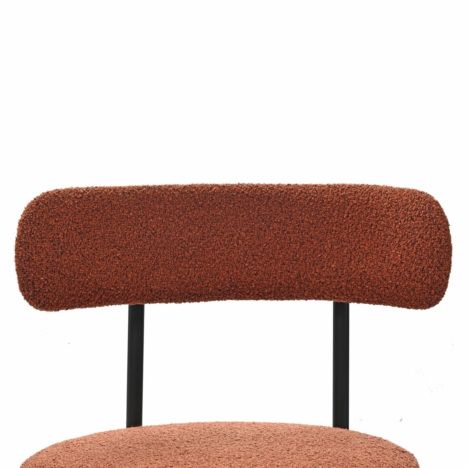 Set of 2 Brown Boucle Mid-Century Dining Chairs with Curved Backrest