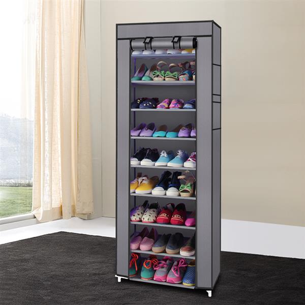 9-Tier Gray Non-Woven Fabric Space-Saving Shoe Rack