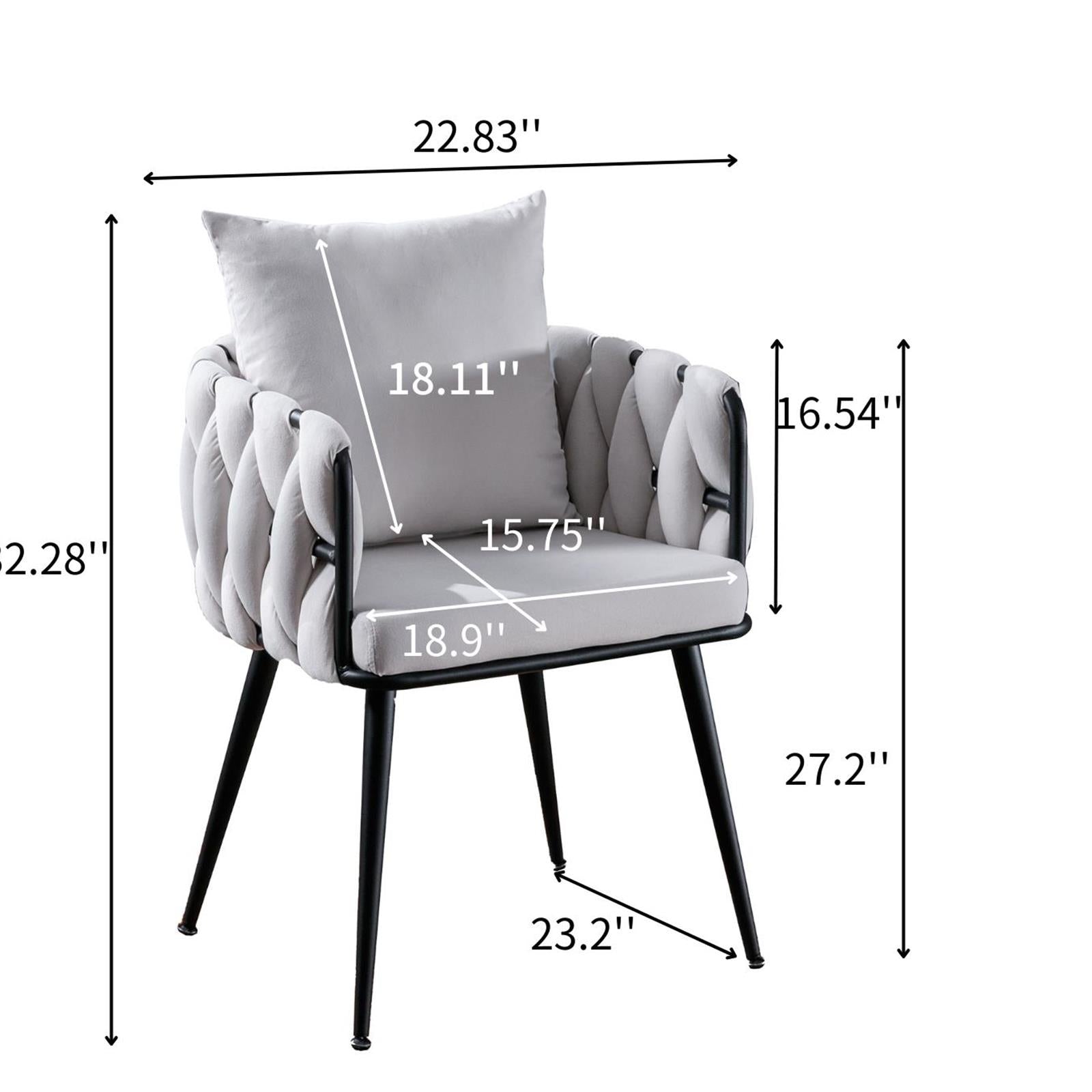 Pure Ivory Modern Velvet Dining Chairs Set of 2 Hand Weaving Accent Chairs Living Room Chairs Upholstered Side Chair with Black Metal Legs for Dining Room Kitchen Vanity Living Room