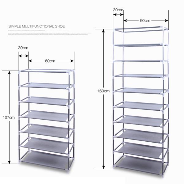 9-Tier Gray Non-Woven Fabric Space-Saving Shoe Rack